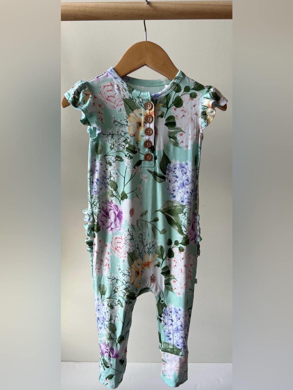 Posh Peanut Bamboo Mint Floral Ruffle Sleeve/Bottom Bodysuit 18-24M